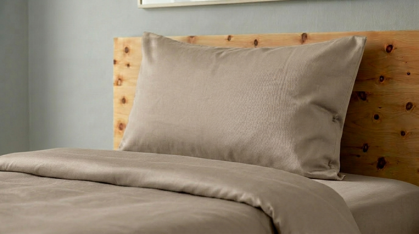 Baumwolle Satin an einem Kissen und einem Duvet. Die Bettwäsche in lin.