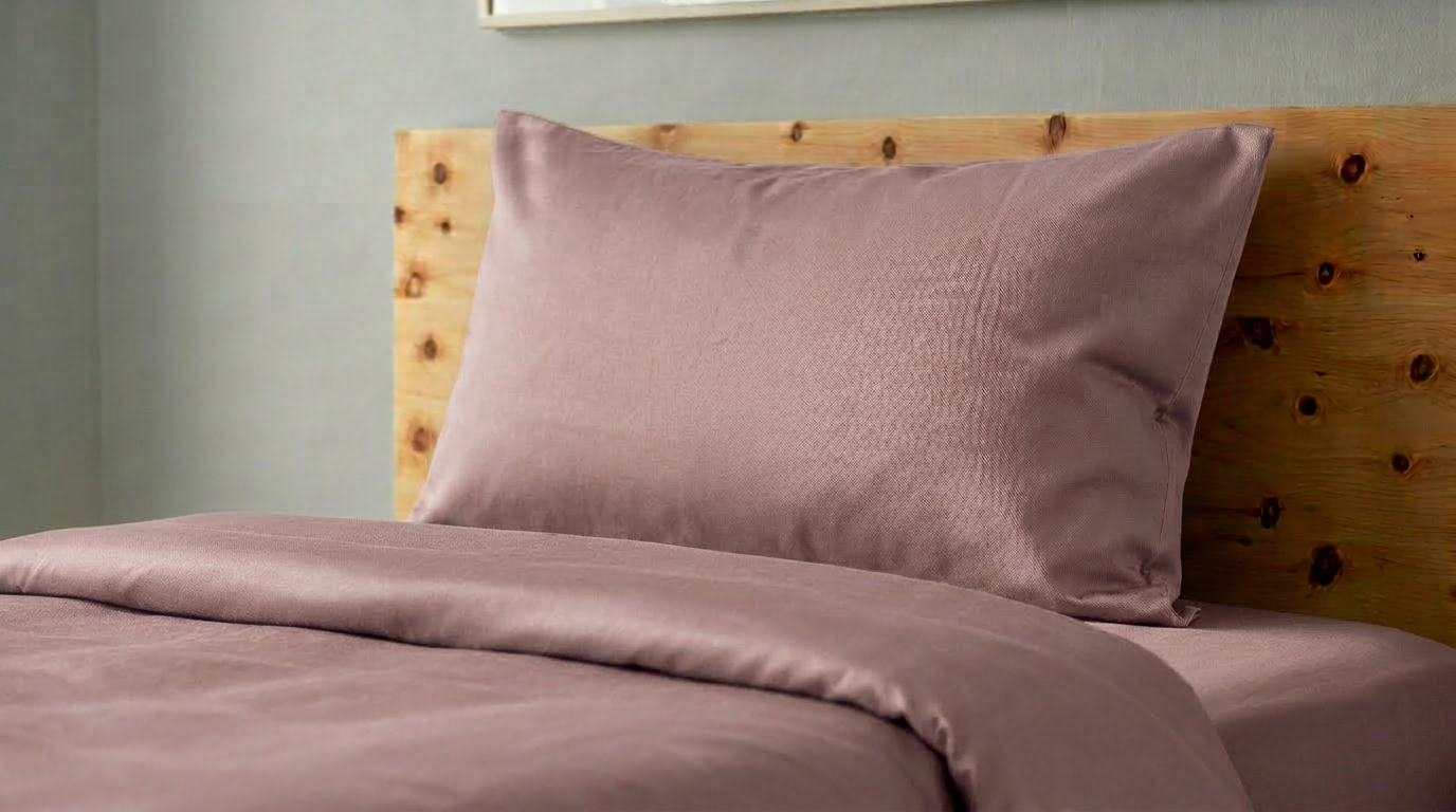 Baumwolle Satin an einem Kissen und einem Duvet. Die Bettwäsche in rose.