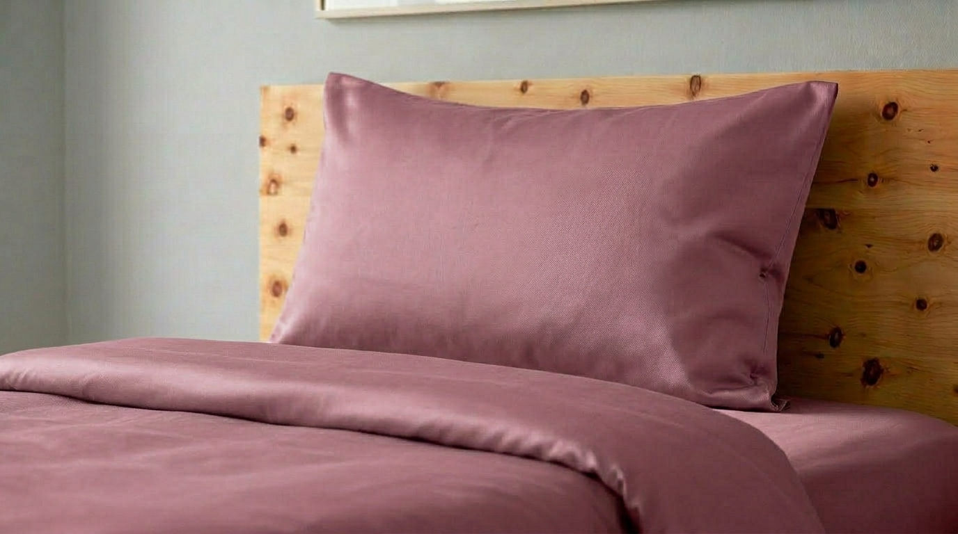 Baumwolle Satin an einem Kissen und einem Duvet. Die Bettwäsche in terre rose.